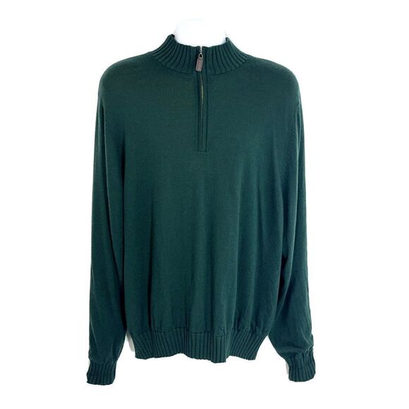 Martin Mens XL 100% Merino Wool 1/4 Zip Sweater Jacket Fully Lined Dark Green - Picture 1 of 14